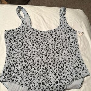 Women's Black and White Leopard Print Swimsuit